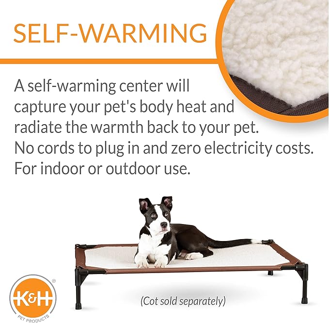 K&H Pet Products Self-Warming Pet Cot Cover Replacement (Cot Sold Separately) - Chocolate/Fleece, Medium 32 X 25 Inches