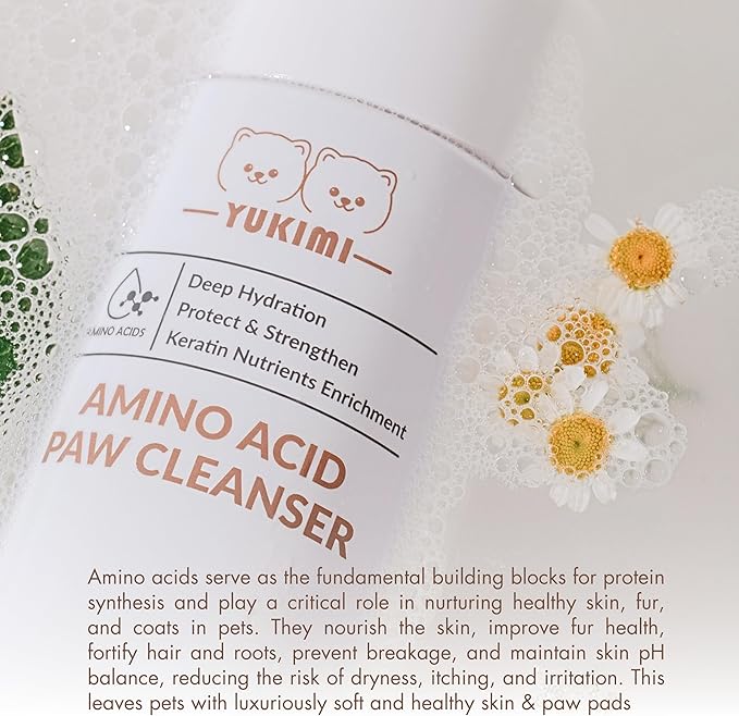 YUKIMI Premium Amino Acid Paw Cleanser with Silicone Bristle Brush for Dogs & Cats | Dermatologist Certified Hypoallergenic | Hydrating, Soothing, Deodorizing, Moisturizing | pH Balanced - 5.0 Fl Oz