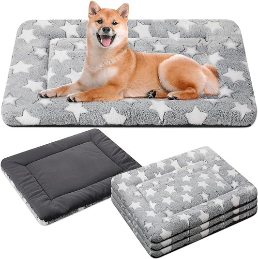 4 Pcs Dog Bed Mat Dog Crate Pad Reversible Dog Crate Mat Machine Washable Dog Bed Pad Star Pet Sleeping Mat Kennel Bed Pad for Crate for Small, Medium, Large Dog (Gray,24 x 36 x 1.6 Inch)