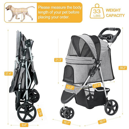 Pet Stroller 3 Wheel,