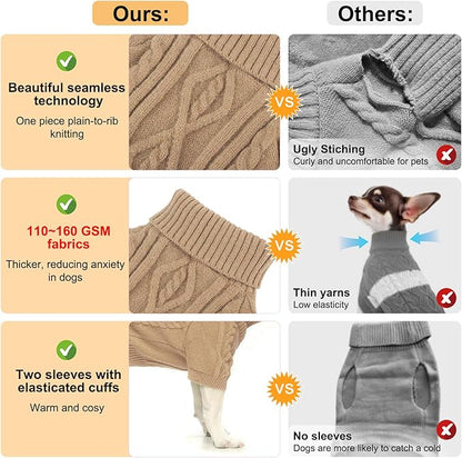BEAUTYZOO Small Dog Sweater, Dog Sweatshirt Pullover Cable Knitwear, Classic Turtleneck Thick Cold Weather Dog Clothes for Small Medium Dogs Puppy Girl Boys Chihuahua, Bulldog, Dachshund, Pug, Yorkie