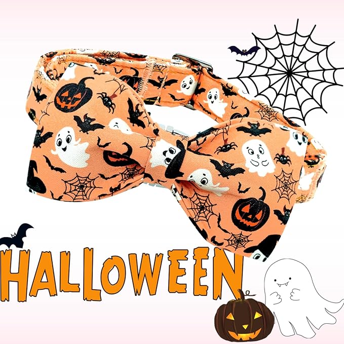 Lionheart glory Halloween Dog Collars, Bowtie Dog Collar Heavy Duty Adjustable Fall Holiday Dog Collar for Medium Collar Dog Bow Female or Male Dog Collar Pet Collar Gift