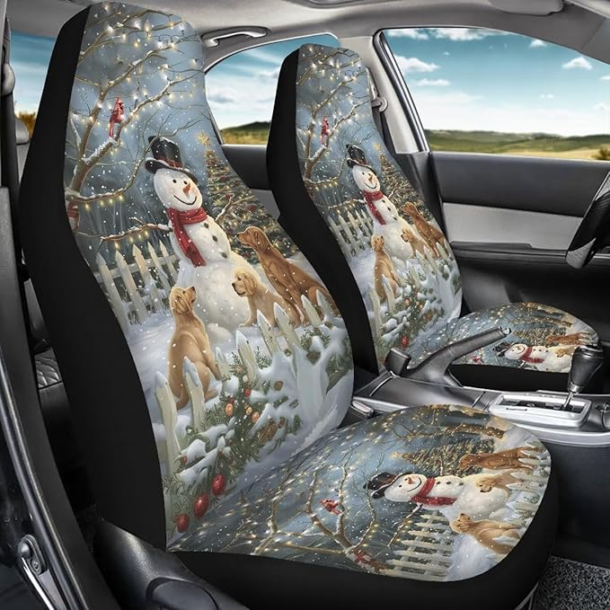 Christmas Snowman Light Car Seat Covers Full Set of 2