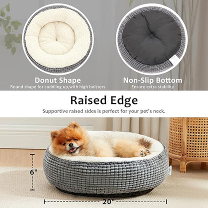 Love's cabin Round Donut Cat and Dog Cushion Bed 20in Pet