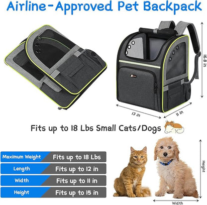 Cat Backpack Carrier, Large Pet Carrier Bag with Breathable Mesh, Dog Backpack Carrier for Cats Small Dogs Puppies, Portable Pets Bag for Outdoor Travel Hiking Camping Airline Approved