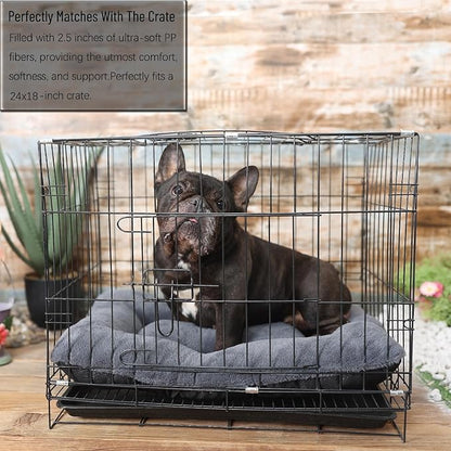 24 Inch Dog Crate Bed Washable Extra Soft Crate Pads for Dog Cages 24x18 Inch With Zipper Comfy And Fluffy Crate Beds for Small Dogs Pillow Mat With Anti-Slip Bottom Helps Ease Pet Anxiety, Dark Grey