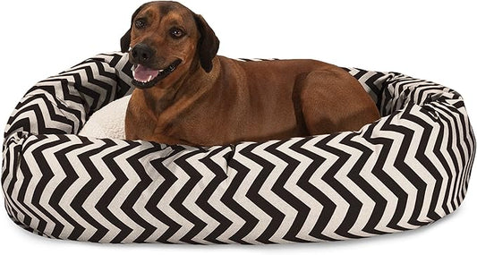 52 inch Black Chevron Sherpa Bagel Dog Bed