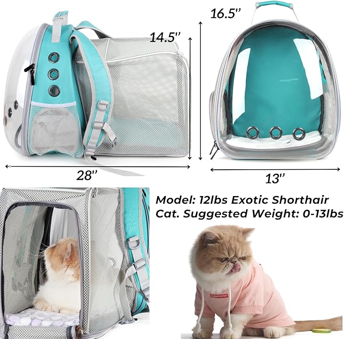 Lollimeow Cat Carrier Backpack, Bubble Expandable Backpack Carrier, Pets and Small Dogs,Airline-Approved, Designed for Travel, Hiking, Walking & Outdoor Use (Square Expandable-Green)