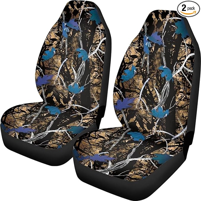 Blue Camo Hunting Seat Covers for Cars Front Seat