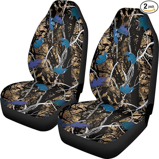 Blue Camo Hunting Seat Covers for Cars Front Seat