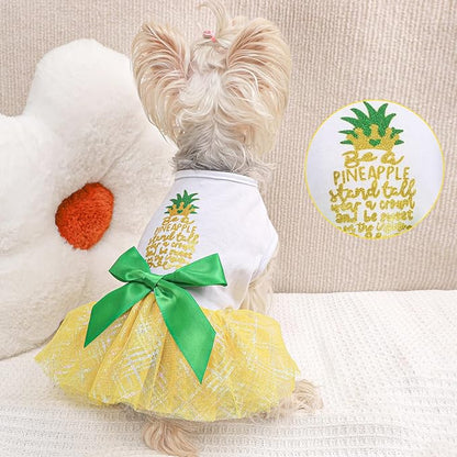 Dog Dress for Small Medium Dogs Girl Pineapple Mesh Dress Dog Outfit