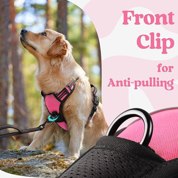 rabbitgoo Dog Harness for Large, No Pull Pet Harness with 3 Buckles, Adjustable Soft Padded Dog Vest with Instant Control Handle, Easy Walking Reflective Pet Vest for Large Dogs, Rose Pink, L