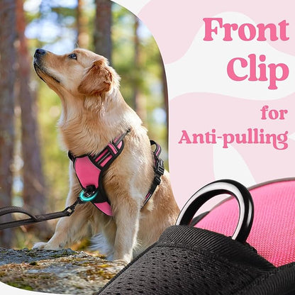 rabbitgoo Dog Harness Medium Sized, No Pull Pet Harness with 3 Buckles, Adjustable Soft Padded Dog Vest with Instant Control Handle, Easy Walking Reflective Pet Vest for Medium Dogs, Rose Pink, M