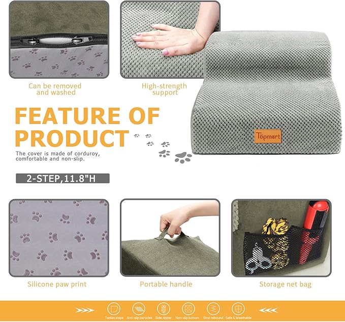 Topmart 2 Tiers Foam Dog Stairs/Steps for Small Dogs Pain,11.8”H