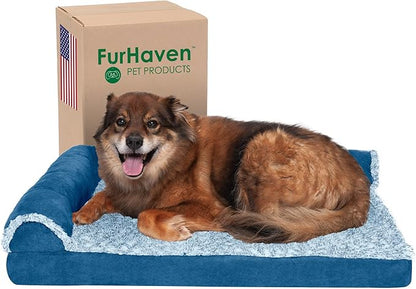Furhaven Memory Foam Dog Bed for Large/Medium Dogs w/ Removable Bolsters & Washable Cover 55 lbs