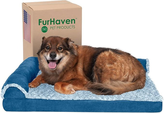 Furhaven Memory Foam Dog Bed for Large/Medium Dogs w/ Removable Bolsters & Washable Cover 55 lbs