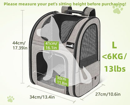 Pecute Pet Carrier Backpack, Dog Carrier Backpack, Expandable with Breathable Mesh for Small Dogs Cats Puppies, Pet Backpack Bag for Hiking Travel Camping Outdoor Hold Pets Up to 18 Lbs Khaki