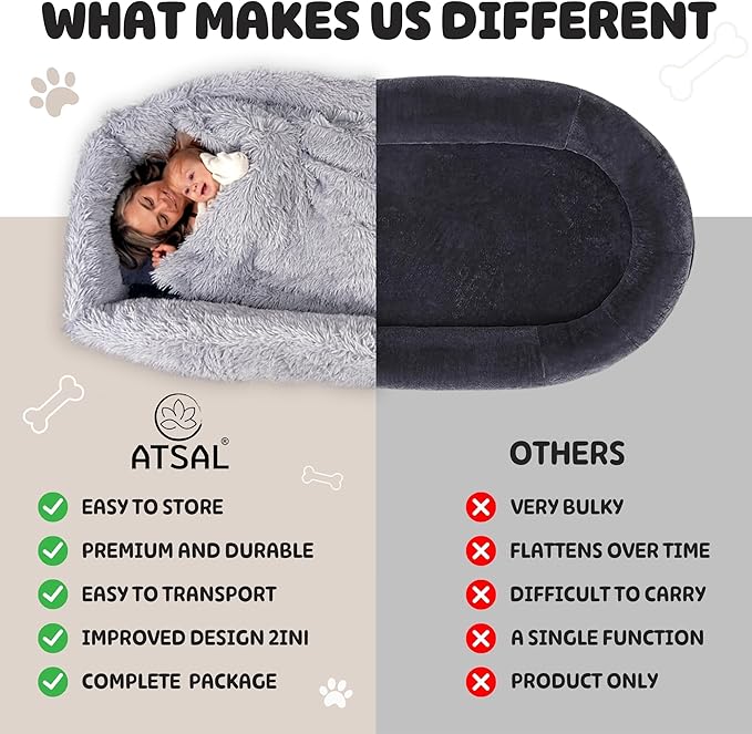 Comfy Human Dog Bed for People Adults 2in1 Foldable 70"x30”x12” Portable