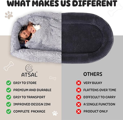 Comfy Human Dog Bed for People Adults 2in1 Foldable 70"x30”x12” Portable