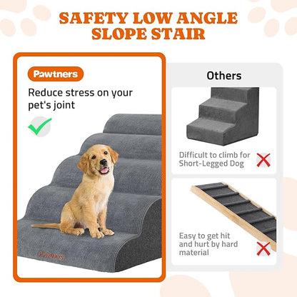 Dog Stairs for Small Dogs: Pawtners 5 Steps Dog Ramp for High Bed