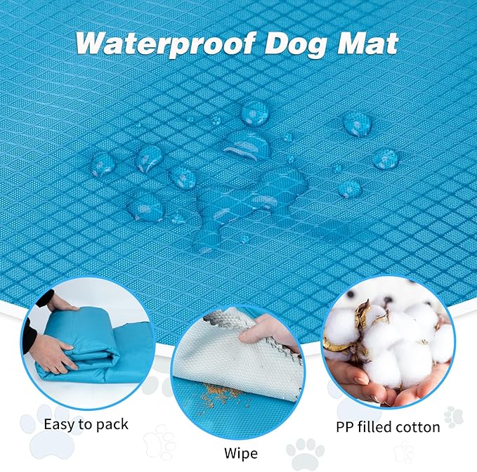 YUEPET 47"×27" Waterproof Outdoor Dog Bed, Portable Camping Dog Bed Easy to Clean Travel Outdoor Dog Mat for Large Medium Dogs Puppy with Storage Bag（Cyan）