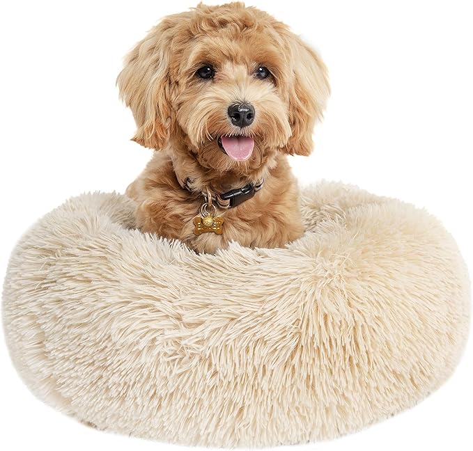 Small Dog Bed Calming Dogs Bed for Small Medium Large Dogs Anti-Anxiety Puppy Bed Machine Washable Warming Cozy Soft Pet Round Bed Fits up to 10-100 lbs (Small (Pack of 1)