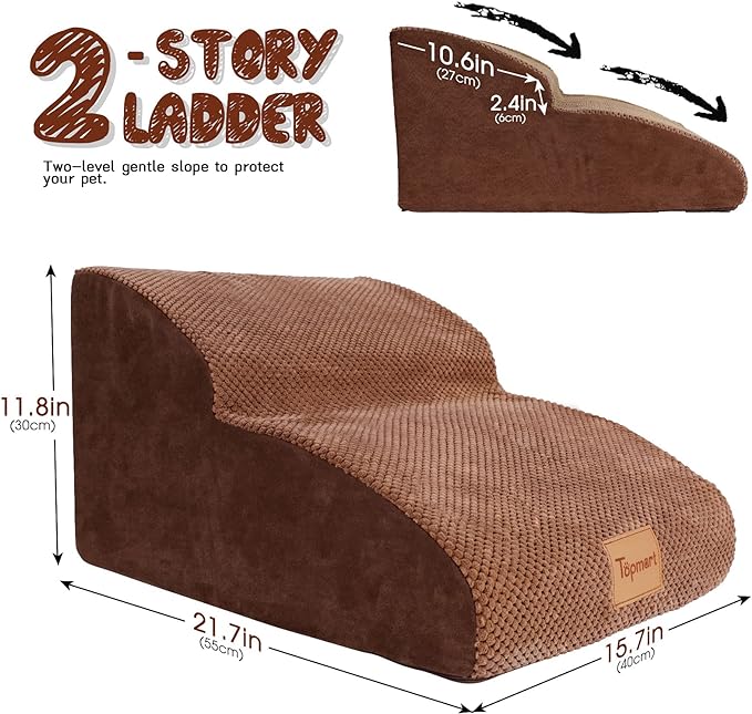 Topmart High Density Extended Foam Dog Ramp&Steps 2-Step,11.8" H)