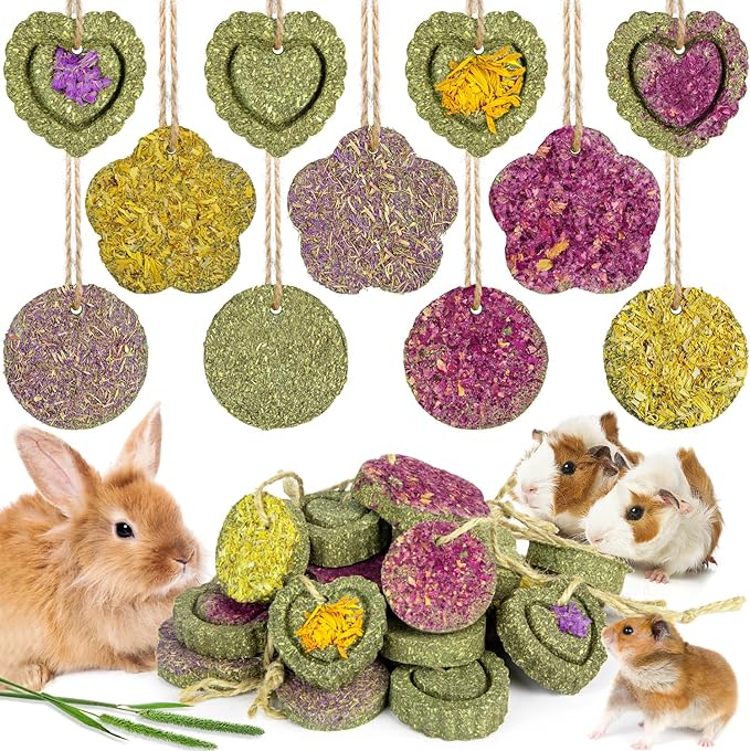 Sofier 18pcs Timothy Hay Treats Rabbit Toys Natural Treats for Guinea Pig Bunny Hamster Chinchilla Rat Handmade Rabbit Chews for Teeth