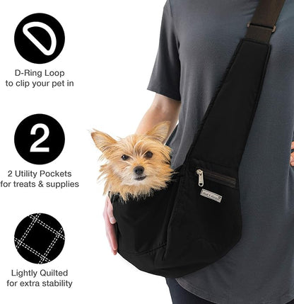 Cloak & Dawggie Dog Sling Carrier Tiny XXS Extra Extra Small Dogs, Puppy Toy Teacup Wearable Adjustable Pet Cross Body Shoulder Bag Waterproof Nylon Travel My Canine Kids (8722) (3-7 lbs, Black)