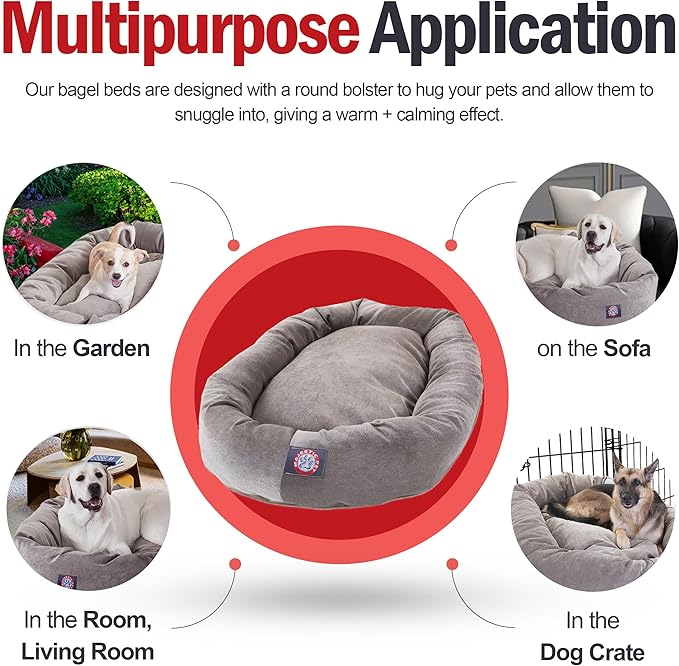 Majestic Pet 40 Inch Micro Velvet Calming Dog Bed Washable – Cozy Soft Round Dog Bed with Spine for Head Support 40x29x9 (inch)