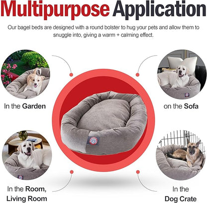 Majestic Pet 40 Inch Micro Velvet Calming Dog Bed Washable – Cozy Soft Round Dog Bed with Spine for Head Support 40x29x9 (inch)
