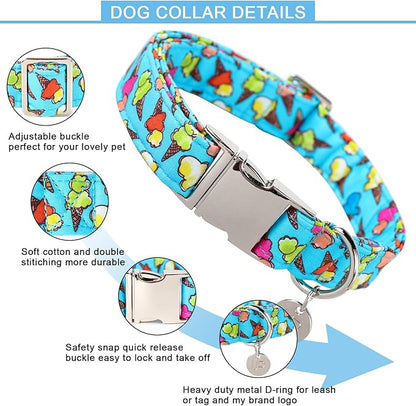 Ice Cream Summer Cotton Dog Collar with Metal