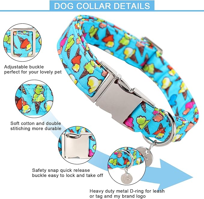 Ice Cream Summer Cotton Dog Collar with Metal