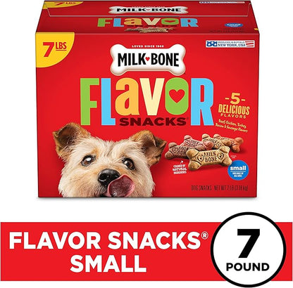 Milk-Bone Flavor Snacks Dog Treats, Small Biscuits, 7 Pound Crunchy Texture Helps Reduce Tartar