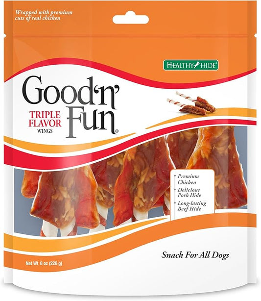 Good 'N' Fun Triple Flavor Wings, Made With Real Meat, Treats for All Dog Sizes