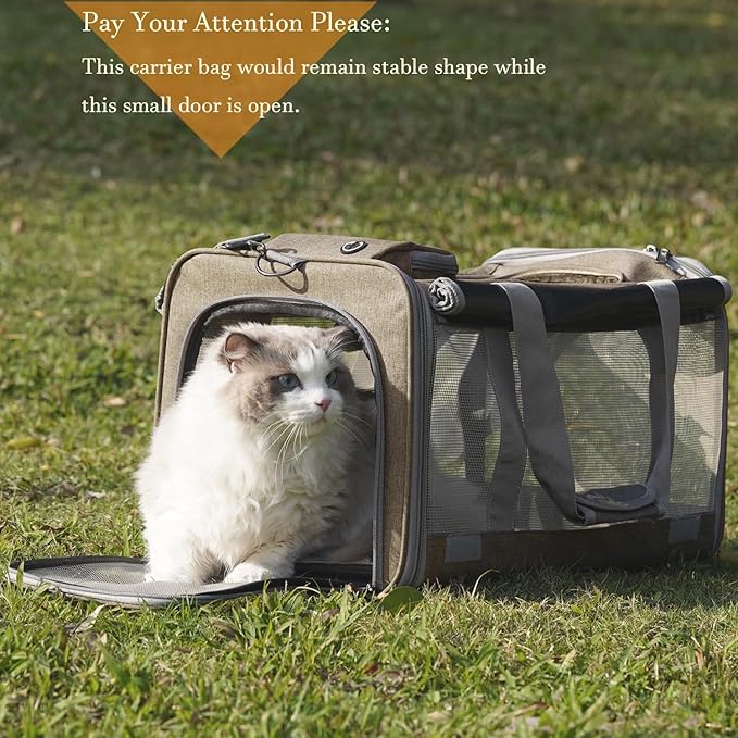 HSC PET Cat Carrier Small Dog Bag Soft Side Puppy Rabbit Bag Ourdoor Travel,360 Degree Perspective Breathable Mesh Windows,2 Shade Curtains,Side&Top Load（Khaki）