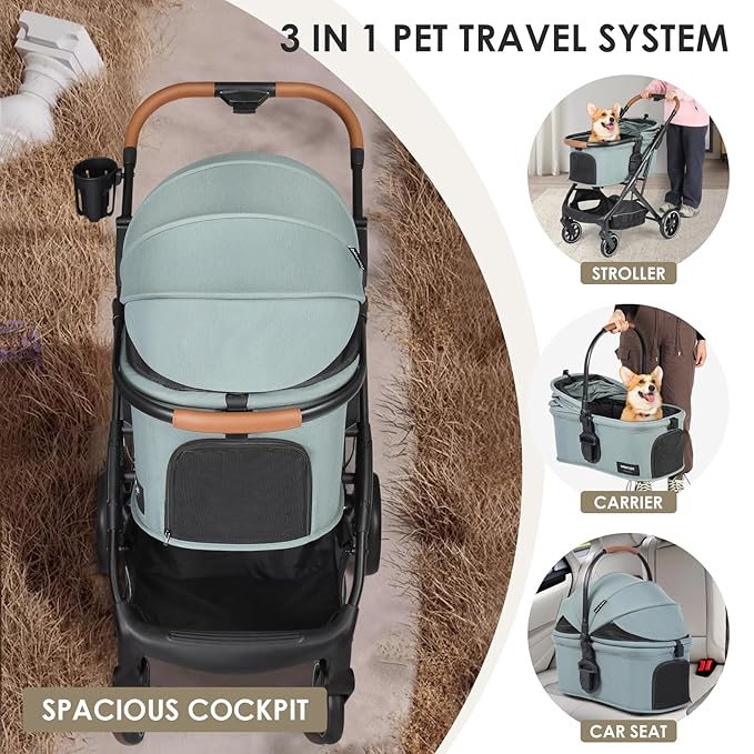 T6 Luxury Pet Stroller for Medium Dog Under 66lbs or 2 Small Dogs & Cats