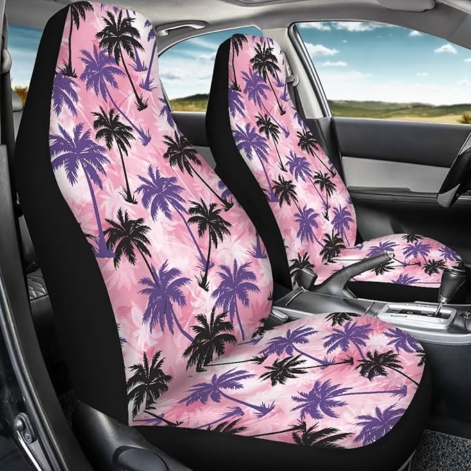 Palm Tree Pink Tie Dye Car Seat Covers Washable Seat Protector for Women Men Air Mesh Cloth Automotive Vehicle Seat Covers for Cars Interior for Cars