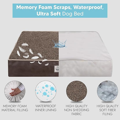Memory Foam Dog Bed for Large Dogs- Waterproof Dog Bed Mat with Removable Washable Cover