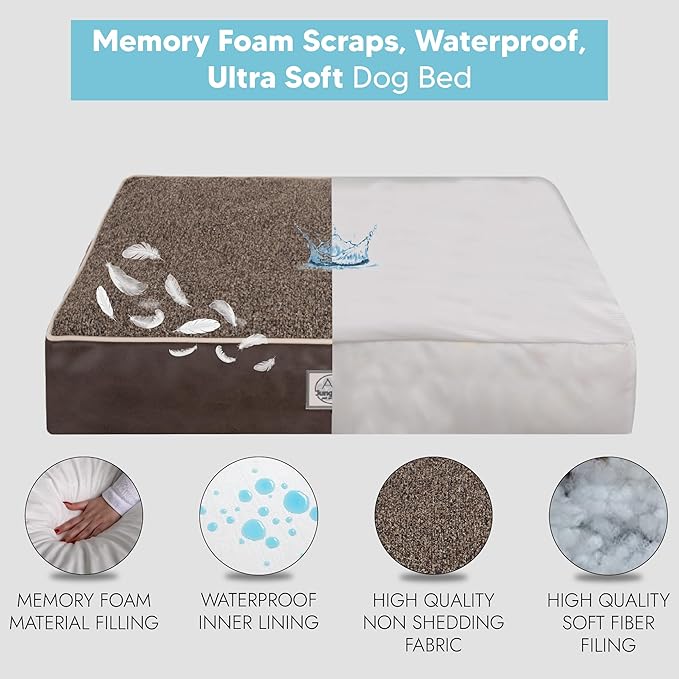 Memory Foam Dog Bed for Medium Dogs- Waterproof Dog Bed Mat with Removable Washable Cover