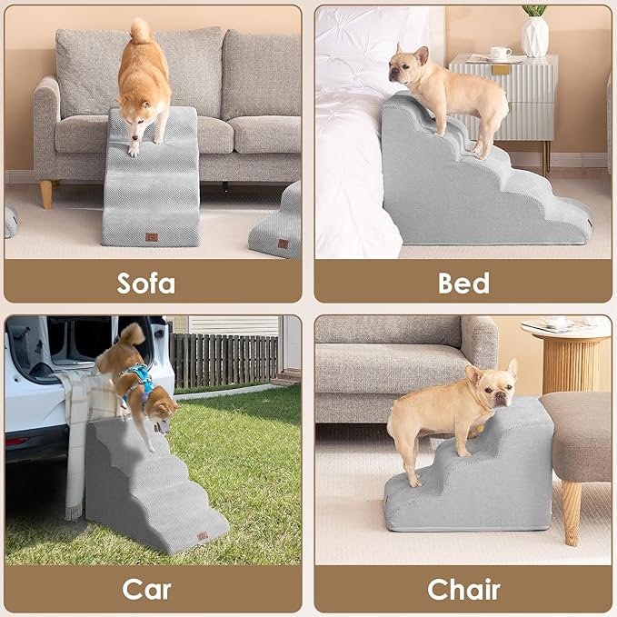 EHEYCIGA Curved Dog Stairs for High Beds 19.7" H 4-Step Dog