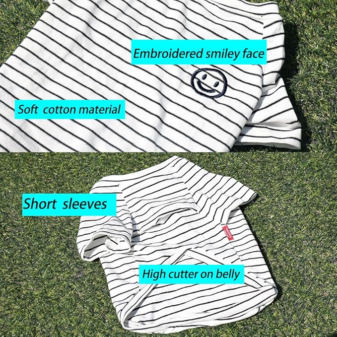 ANIAC Cotton Dog Shirt Striped Pet T-Shirt with Sleeves Summer Dog Outfit Cat Shirt for Cat Only Puppy Clothes for Small Dog Girl Boy