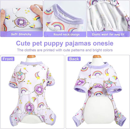 Dog Pajamas for Small Dogs Boy Girl Cute Dog Clothes Soft Stretch Chihuahua Yorkie Clothes Onesies Summer Puppy Pajamas XS-XXL Pet Dog Pjs Outfits Shirts Pet Cats Jammies Sleeper Medium Donut Purple