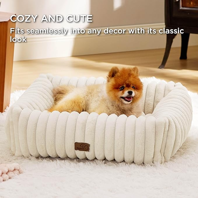 Bedsure Cute Dog Bed for Small Medium Dogs 25x21x7inches, Cream