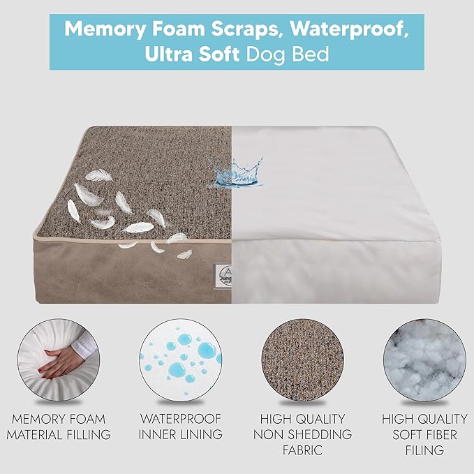 Memory Foam Dog Bed for Large Dogs- Waterproof Dog Bed Mat with Removable Washable Cover