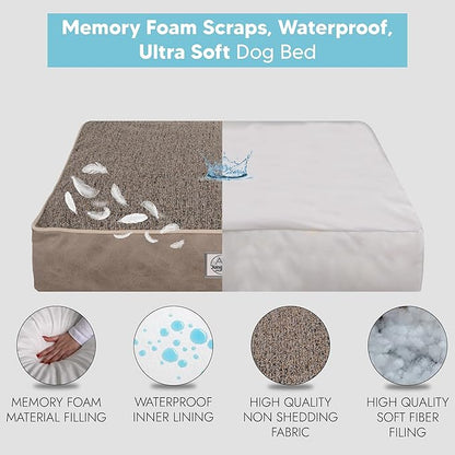 Memory Foam Dog Bed for Large Dogs- Waterproof Dog Bed Mat with Removable Washable Cover