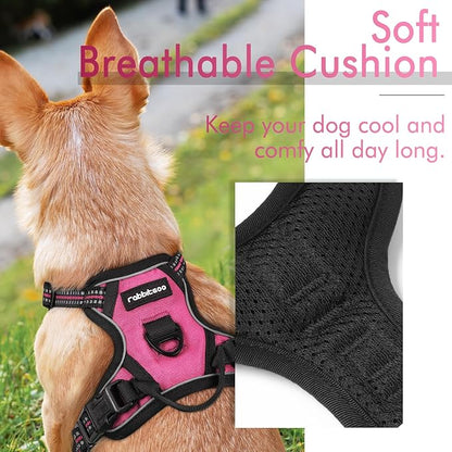 rabbitgoo Dog Harness, No-Pull Pet Harness with 2 Leash Clips, Adjustable Soft Padded Dog Vest, Reflective No-Choke Pet Oxford Vest with Easy Control Handle for Small Dogs, Hot Pink, XS