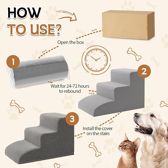 High Density Foam Dog Stairs Ramp for Beds Couches 15.7" H
