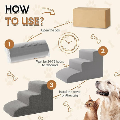 High Density Foam Dog Stairs Ramp for Beds Couches 15.7" H