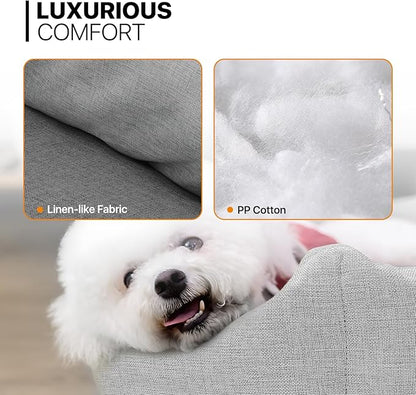 MoNiBloom 27"x21"x7" Dog Beds for Medium Small Dogs Machine-Washable Linen-Like Fabric Pet Beds Warming Cozy Soft Bed for Dogs and Cat